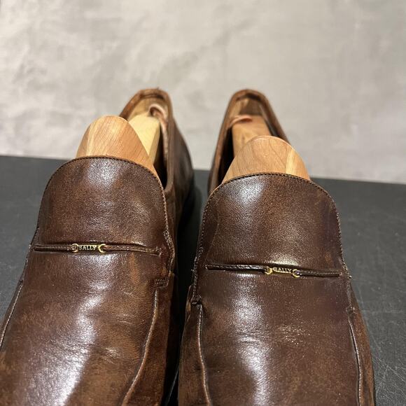 Bally Basel Dress Shoes Mens Size 9.5 M Brown Leather Slip On Made Switzerland